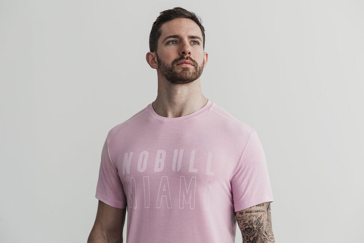 Nobull Miami Men's T Shirts Pink | Australia (AN3746)